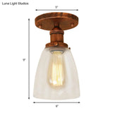 Industrial Clear Glass Conical Semi Flush Light For Foyer - Brass/Copper/Rust Ceiling Mount Fixture