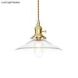 Industrial Clear Glass Saucer/Dome/Prismatic Brass Ceiling Pendant Light For Living Room