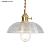 Industrial Clear Glass Saucer/Dome/Prismatic Brass Ceiling Pendant Light For Living Room