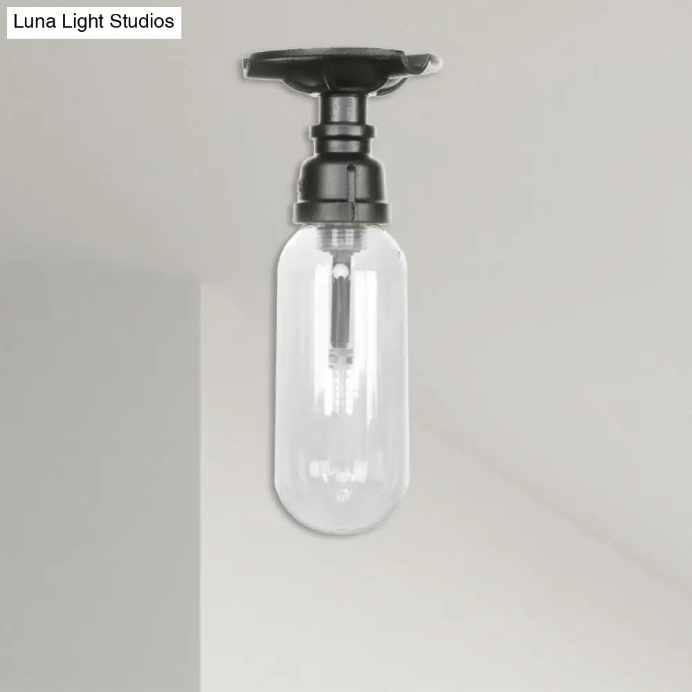 Industrial Clear Glass Semi - Flush Ceiling Light With Pipe Design