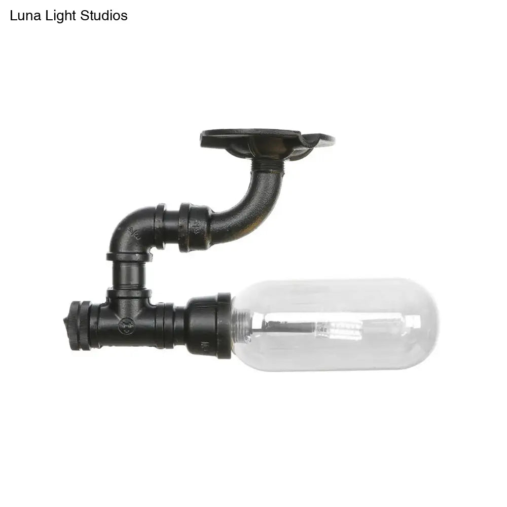 Industrial Clear Glass Semi - Flush Ceiling Light With Pipe Design