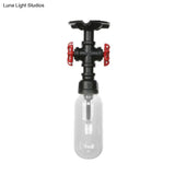 Industrial Clear Glass Semi - Flush Ceiling Light With Pipe Design