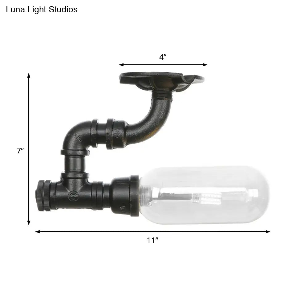 Industrial Clear Glass Semi - Flush Ceiling Light With Pipe Design