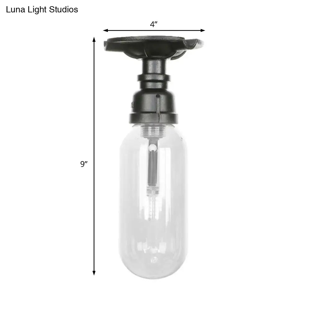 Industrial Clear Glass Semi - Flush Ceiling Light With Pipe Design