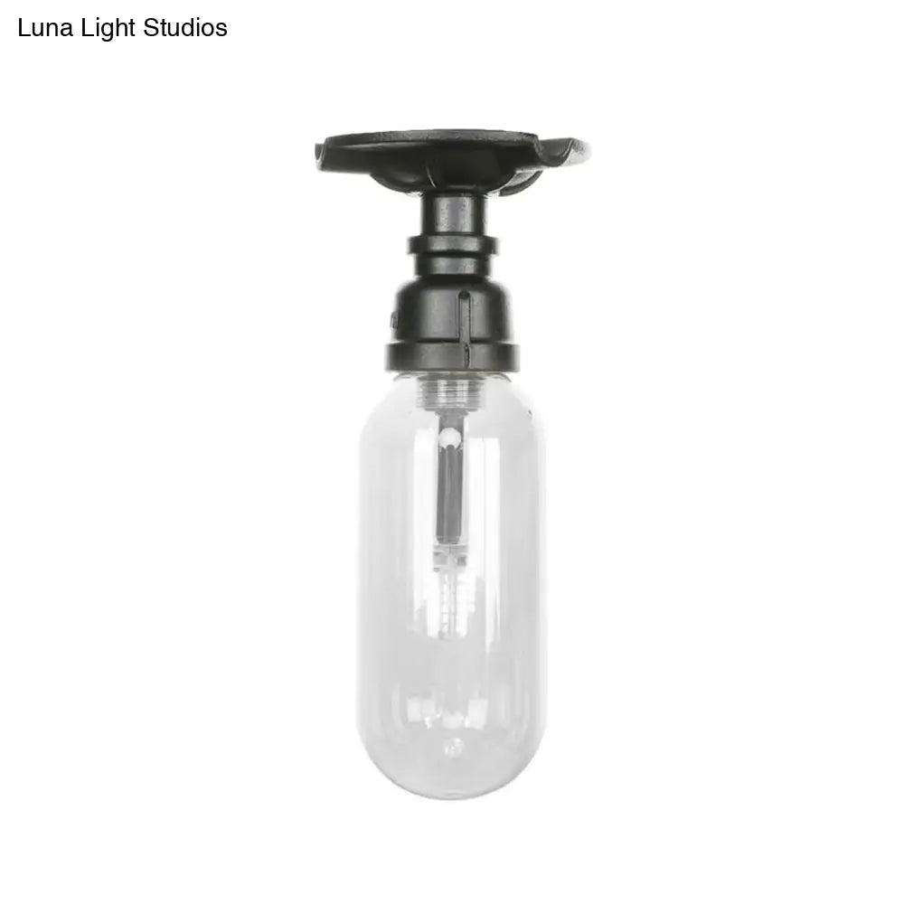 Industrial Clear Glass Semi - Flush Ceiling Light With Pipe Design