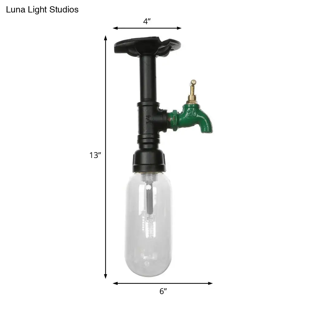 Industrial Clear Glass Semi - Flush Ceiling Light With Pipe Design