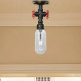 Industrial Clear Glass Semi - Flush Ceiling Light With Pipe Design Black / A
