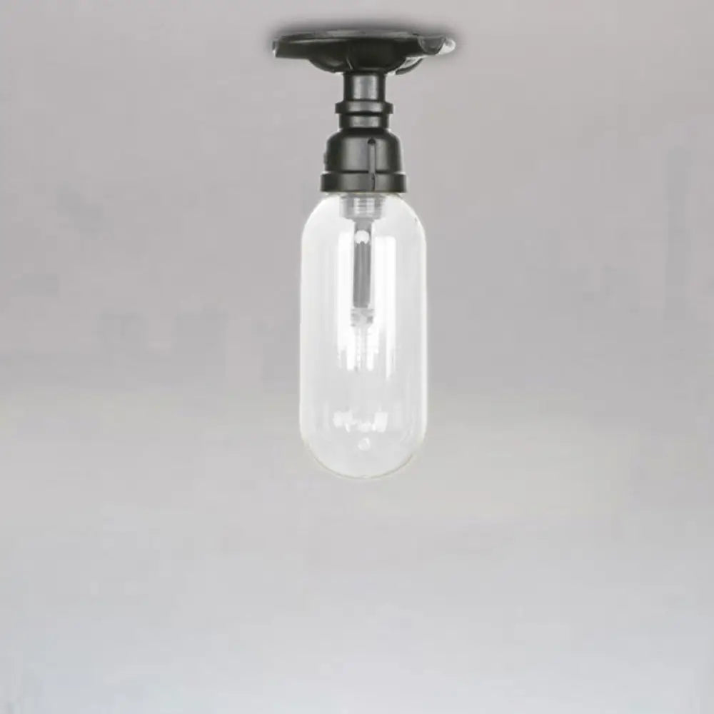 Industrial Clear Glass Semi - Flush Ceiling Light With Pipe Design Black / C