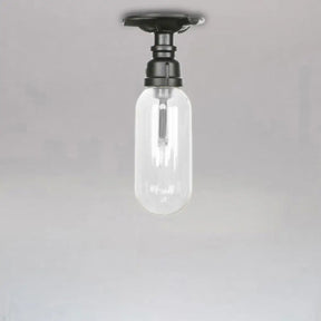 Industrial Clear Glass Semi - Flush Ceiling Light With Pipe Design Black / C