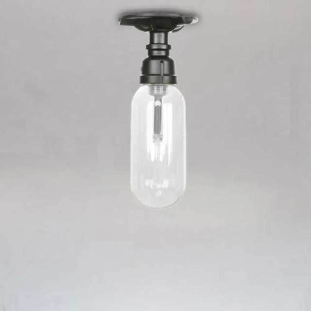 Industrial Clear Glass Semi - Flush Ceiling Light With Pipe Design Black / C