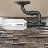 Industrial Clear Glass Semi - Flush Ceiling Light With Pipe Design Black / D
