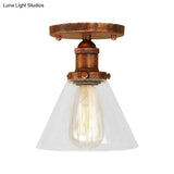 Industrial Clear Glass Semi Flush Mount In Black/Bronze/Copper