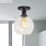Industrial Clear Glass Spherical Balcony Ceiling Light Fixture – Black/Brass/Copper