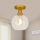 Industrial Clear Glass Spherical Balcony Ceiling Light Fixture – Black/Brass/Copper Brass