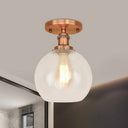 Industrial Clear Glass Spherical Balcony Ceiling Light Fixture – Black/Brass/Copper Copper