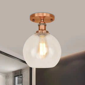 Industrial Clear Glass Spherical Balcony Ceiling Light Fixture – Black/Brass/Copper Copper