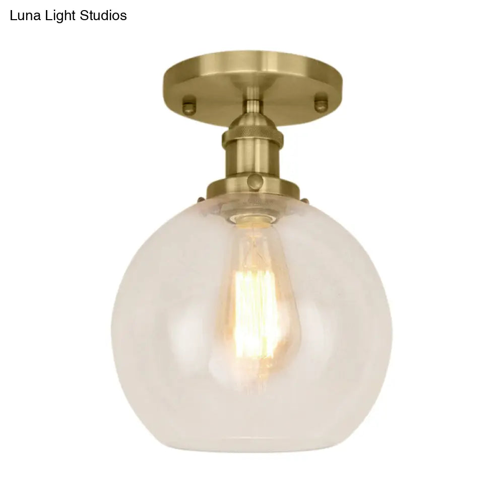 Industrial Clear Glass Spherical Balcony Ceiling Light Fixture – Black/Brass/Copper