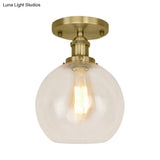 Industrial Clear Glass Spherical Balcony Ceiling Light Fixture – Black/Brass/Copper