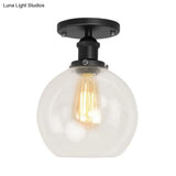 Industrial Clear Glass Spherical Balcony Ceiling Light Fixture – Black/Brass/Copper