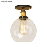 Industrial Clear Glass Spherical Balcony Ceiling Light Fixture – Black/Brass/Copper