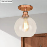 Industrial Clear Glass Spherical Balcony Ceiling Light Fixture – Black/Brass/Copper