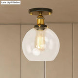Industrial Clear Glass Spherical Balcony Ceiling Light Fixture – Black/Brass/Copper