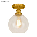 Industrial Clear Glass Spherical Balcony Ceiling Light Fixture – Black/Brass/Copper