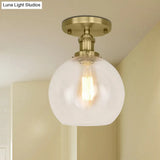 Industrial Clear Glass Spherical Balcony Ceiling Light Fixture – Black/Brass/Copper