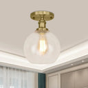 Industrial Clear Glass Spherical Balcony Ceiling Light Fixture – Black/Brass/Copper Antique Brass