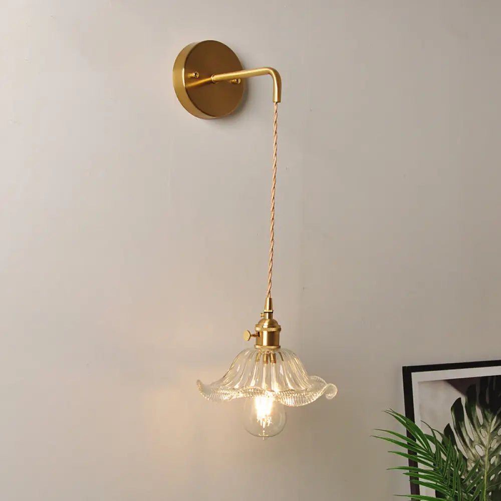 Industrial Clear Glass Wall Light Fixture - Bedside Mount / N