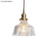 Industrial Clear Textured Glass Pendant Lamp - 1 Light Brass Barn Hanging Indoor 6’/8