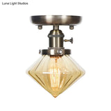 Industrial Cone/Bell/Rhombus Glass Semi Flush Mount Light - Bronze Finish