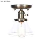 Industrial Cone/Bell/Rhombus Glass Semi Flush Mount Light - Bronze Finish