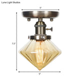 Industrial Cone/Bell/Rhombus Glass Semi Flush Mount Light - Bronze Finish