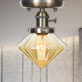Industrial Cone/Bell/Rhombus Glass Semi Flush Mount Light - Bronze Finish Amber / Rhombus