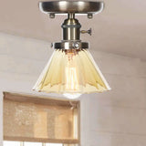 Industrial Cone/Bell/Rhombus Glass Semi Flush Mount Light - Bronze Finish Amber / Bell