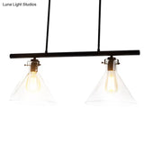 Industrial Cone Clear Glass Island Lamp In Black For Dining Table - 2/3 Lights Hanging Lighting