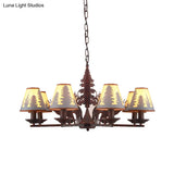 Industrial Cone Metal & Fabric Chandelier - 3/5/8 Light Pendant Lighting For Dining Room In Rust