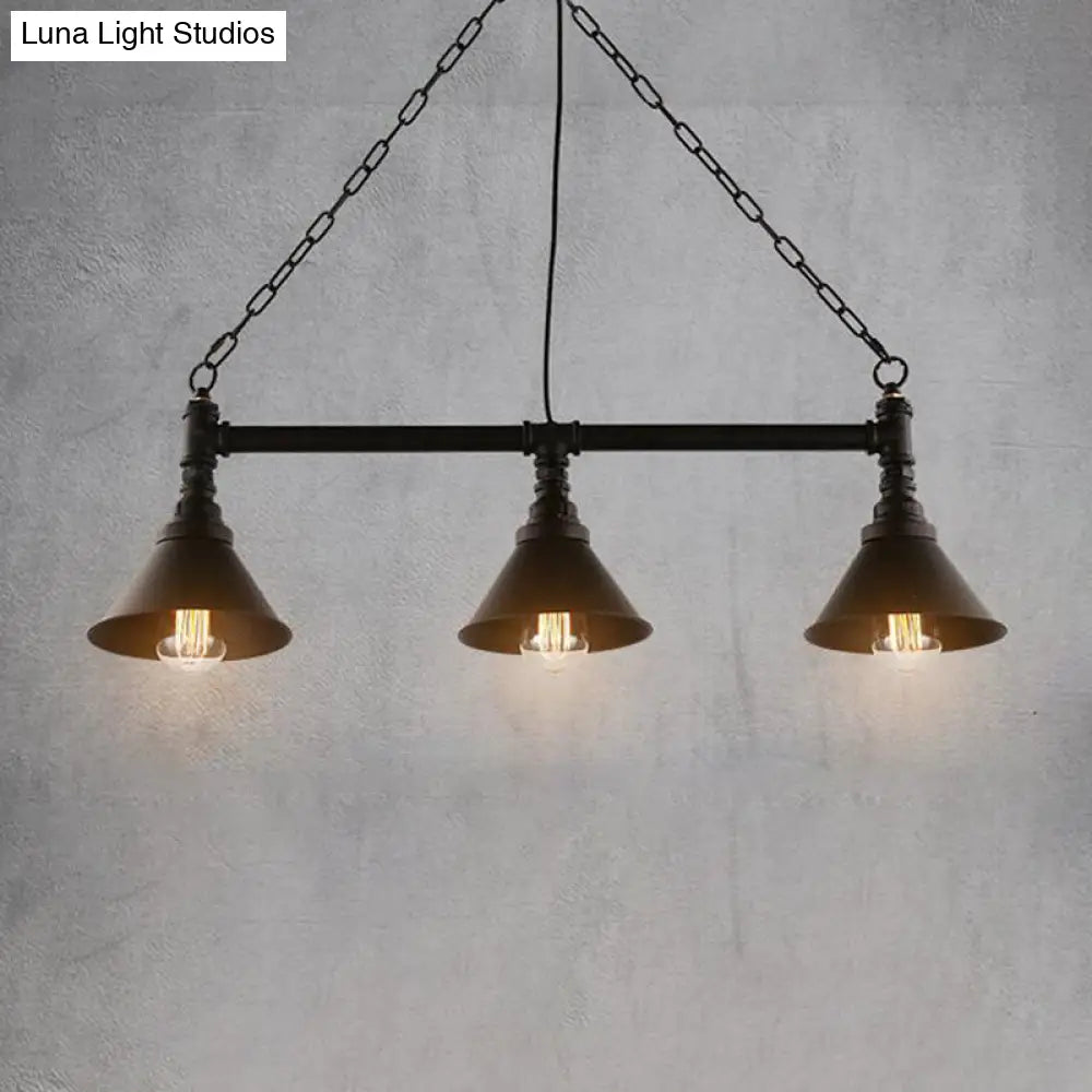 Industrial Cone Pendant Light - 3-Light Black Wrought Iron Hanging Lamp For Dining Room