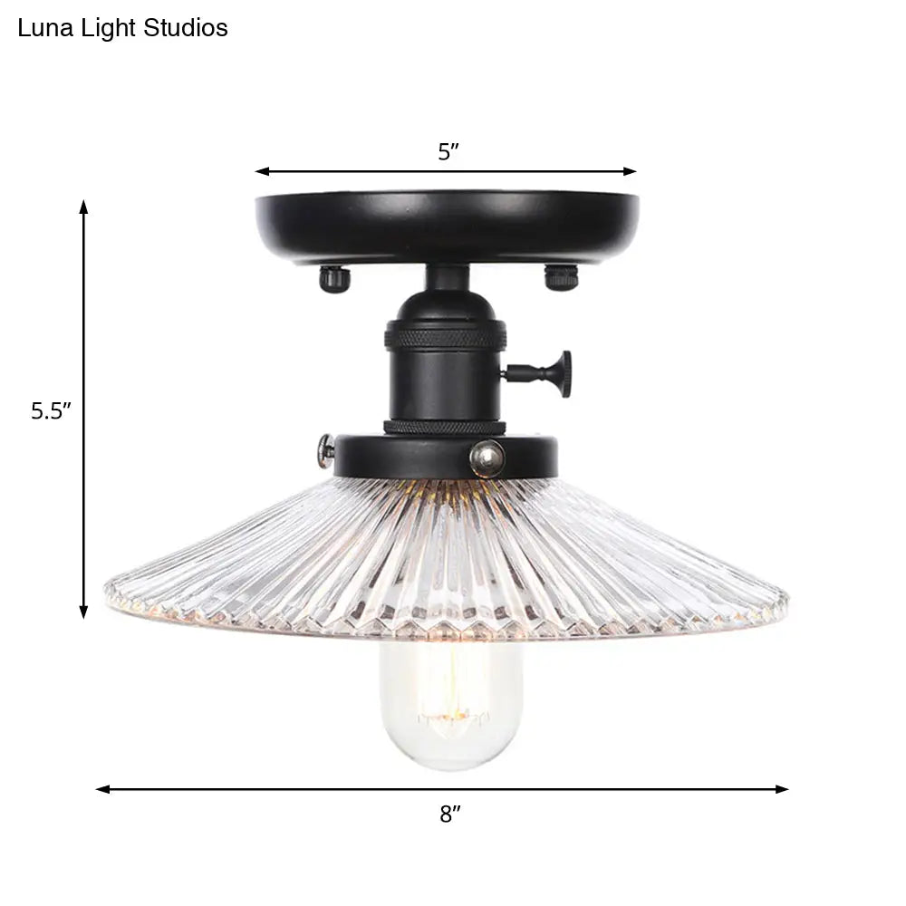 Industrial Cone/Saucer Ceiling Light Fixture - Clear/White Semi Flush For Dining Room