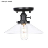 Industrial Cone/Saucer Ceiling Light Fixture - Clear/White Semi Flush For Dining Room