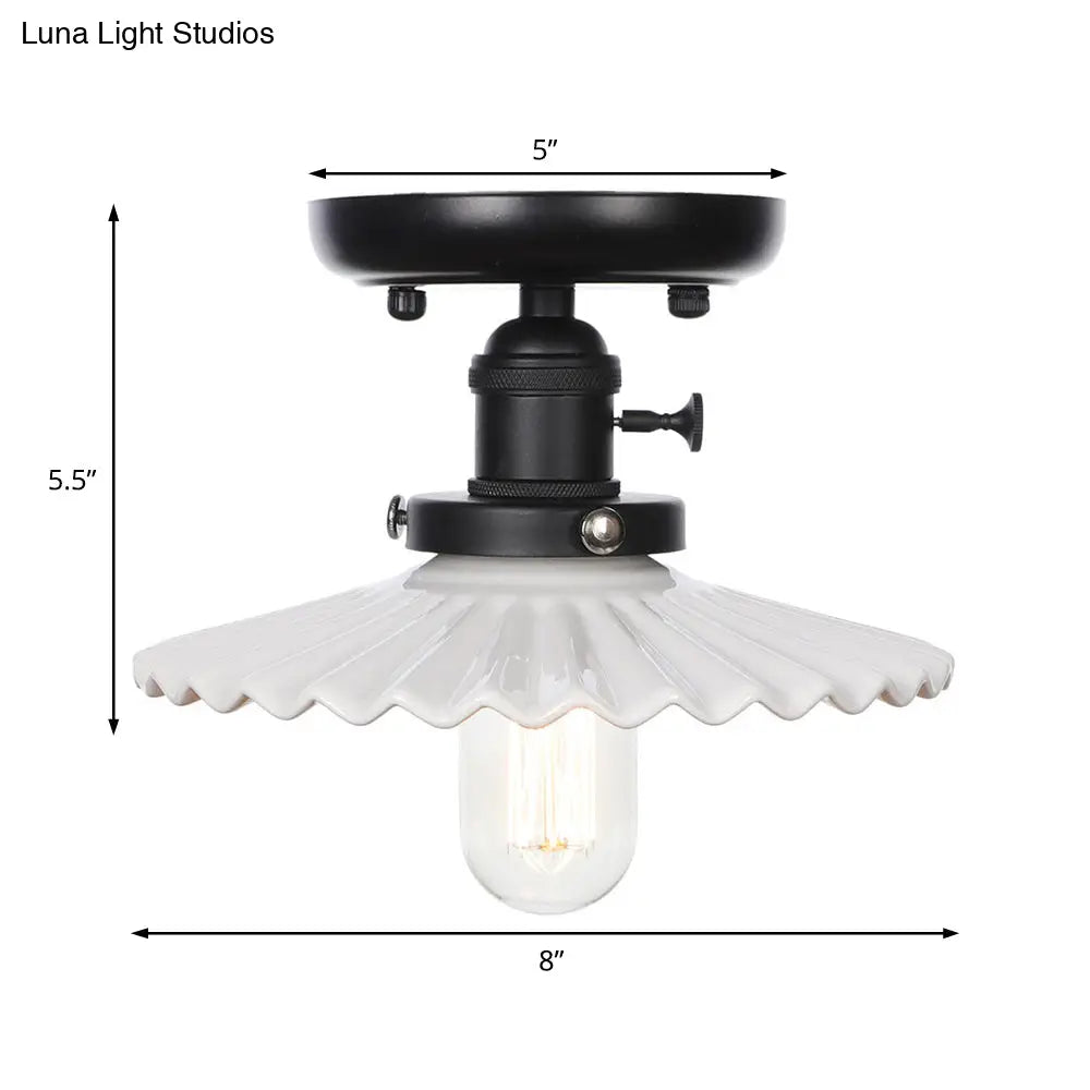 Industrial Cone/Saucer Ceiling Light Fixture - Clear/White Semi Flush For Dining Room