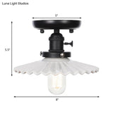 Industrial Cone/Saucer Ceiling Light Fixture - Clear/White Semi Flush For Dining Room