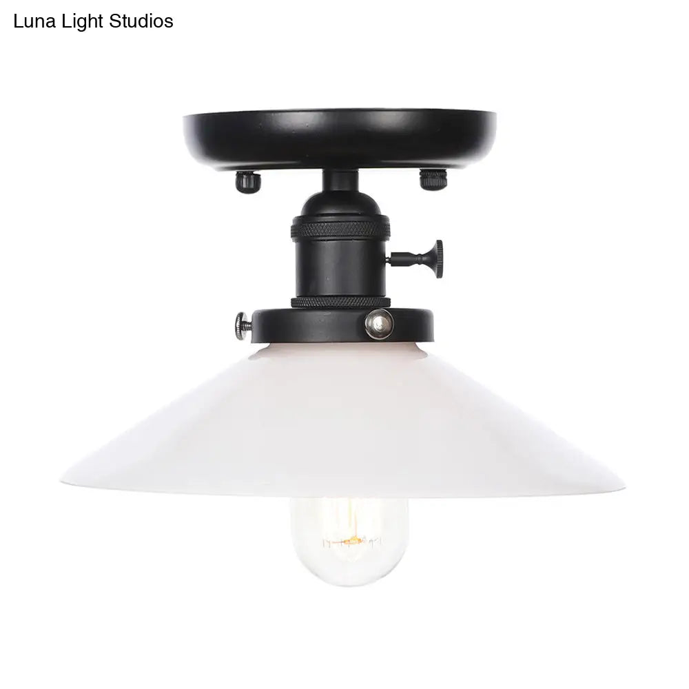Industrial Cone/Saucer Ceiling Light Fixture - Clear/White Semi Flush For Dining Room