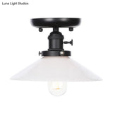 Industrial Cone/Saucer Ceiling Light Fixture - Clear/White Semi Flush For Dining Room