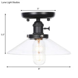 Industrial Cone/Saucer Ceiling Light Fixture - Clear/White Semi Flush For Dining Room