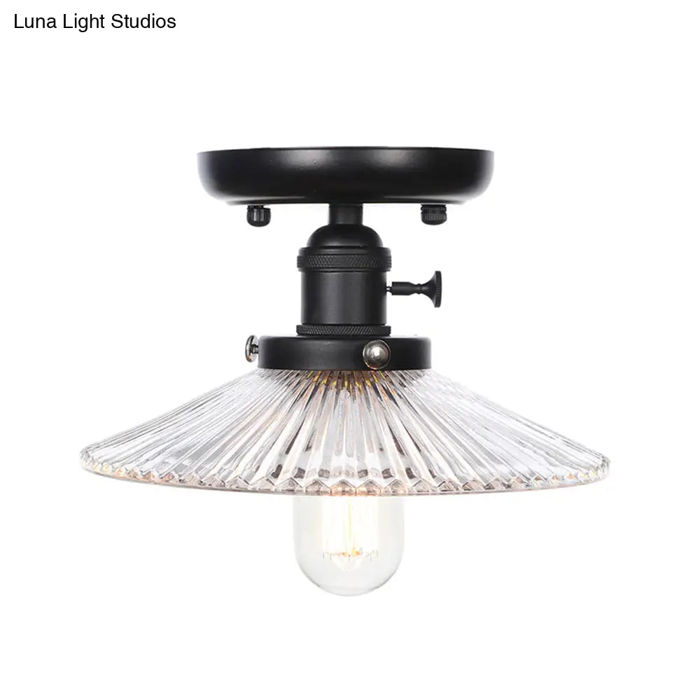 Industrial Cone/Saucer Ceiling Light Fixture - Clear/White Semi Flush For Dining Room