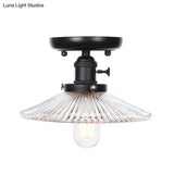 Industrial Cone/Saucer Ceiling Light Fixture - Clear/White Semi Flush For Dining Room