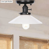 Industrial Cone/Saucer Ceiling Light Fixture - Clear/White Semi Flush For Dining Room