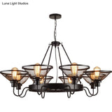Industrial Conical Mesh Chandelier - Black Metallic Suspended Lighting For Restaurants